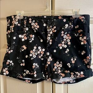 Torrid Black Shorts with Pink, Grey, and White Floral Pattern